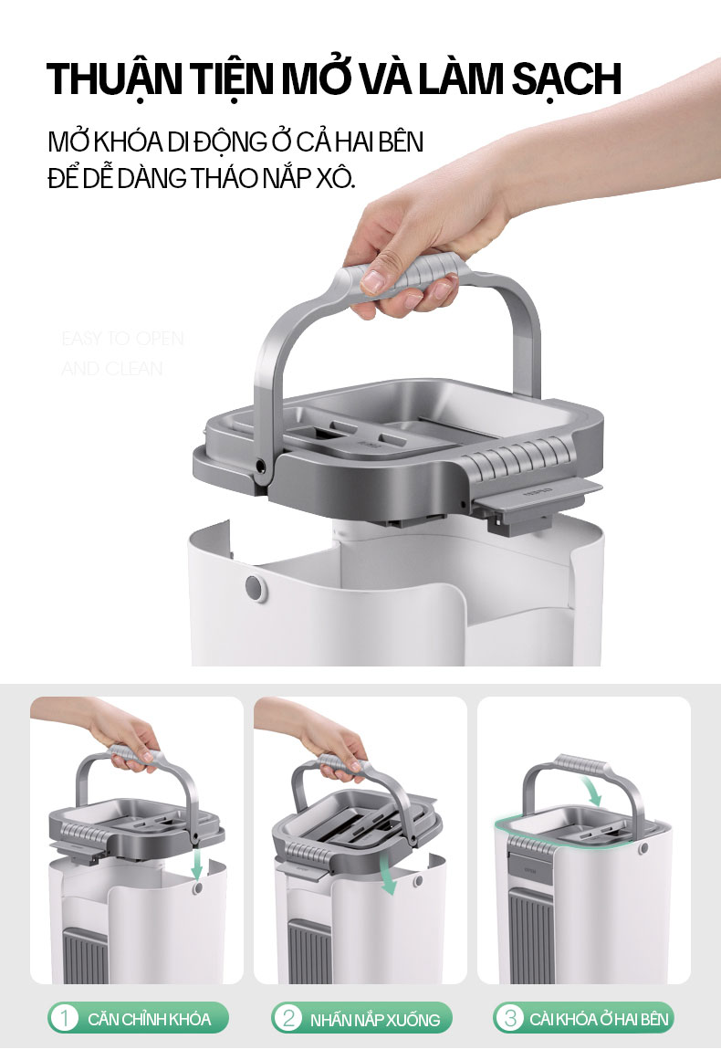 Bộ Cây Lau Nhà KITIMOP C6 PLUS-PRO, Thùng Lau Nhà Tự Vắt Thông Minh, Chổi Lau Nhà Xoay 360 Độ, Lau Sàn Làm Sạch