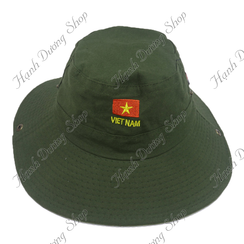 Nón tai bèo nam Việt Nam vành rộng chống nắng, có nút bấm bên hông nón, có dây quai cài kèm nút chỉnh - Hạnh Dương