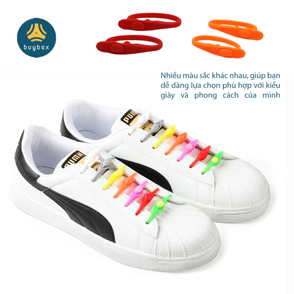 Bộ dây giày Silicone, độ bền cao, tiết kiệm thời gian thắt dây giày, màu sắc đa dạng, thời thượng - Buybox - BBPK351