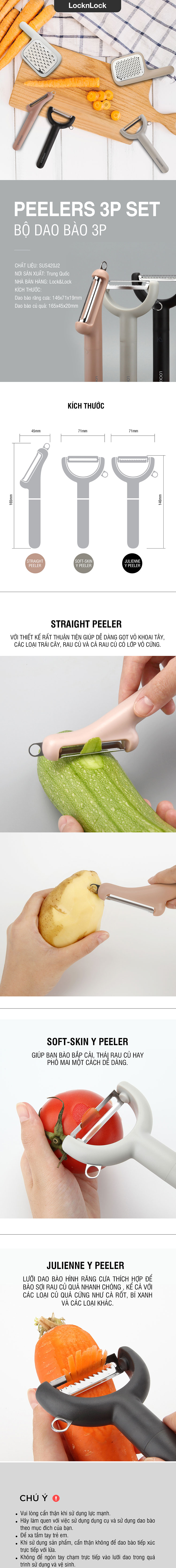 Bộ Dao Bào 3P Lock&Lock (Julienne Dao, Dao Bào Răng Cưa, Dao Bào Củ Quả) CKS003