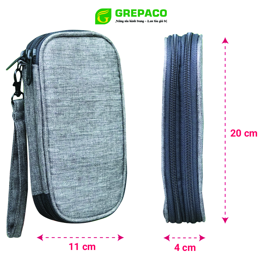 Túi Đựng Phụ Kiện Công Nghệ Grepaco, Pin Sạc Dự Phòng, Điện Thoại, Cáp Sạc USB, Tai Nghe Vải Bố Canvas, Nhiều Ngăn, Có Quai Cầm, Chống Nước, Khóa Kéo YKK Dành Cho Nam Nữ Đi Học, Làm, Du Lịch - Hàng Chính Hãng