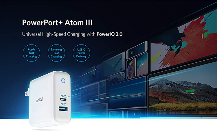 Adapter Sạc 2 cổng Anker PowerPort Atom III 60w Hỗ Trợ Sạc Nhanh PIQ 3.0 & Công Nghệ GaN - A2322 - Hàng Chính Hãng