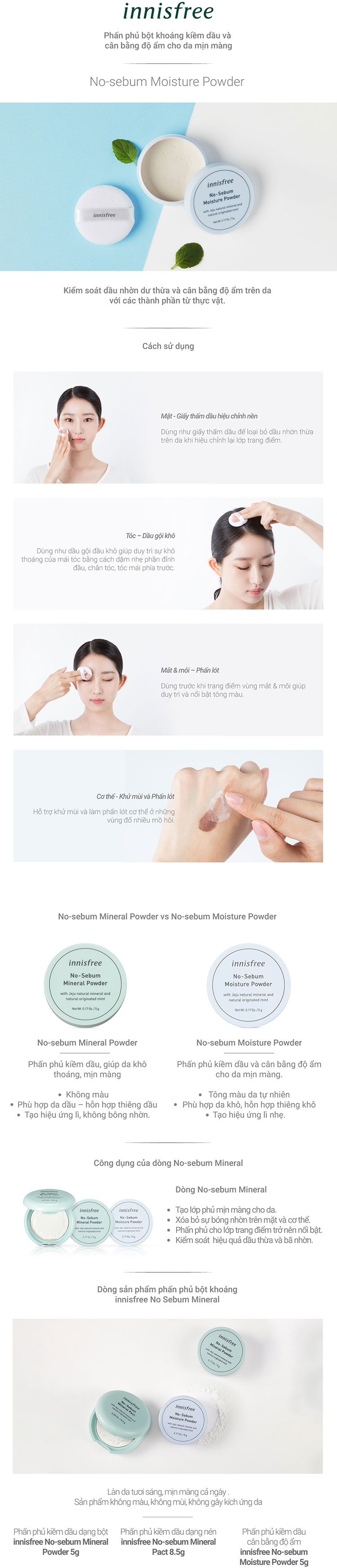 Phấn Phủ Bột Khoáng Giữ Ẩm Kiềm Dầu Innisfree No Sebum Moisture Powder 5G - 131170494