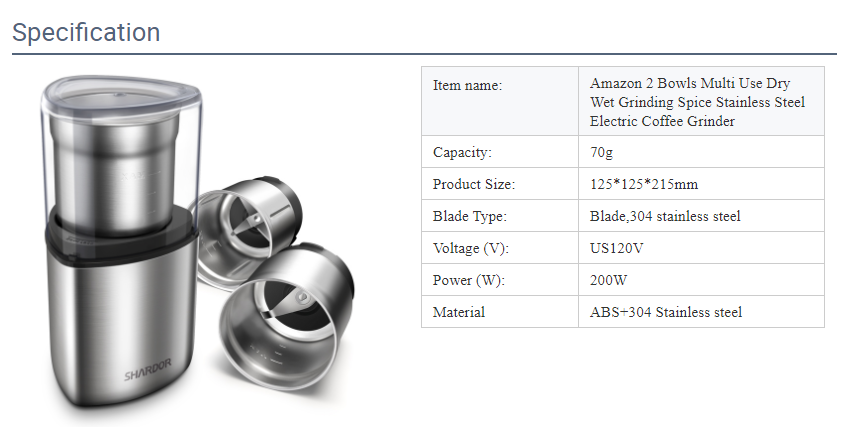 Máy xay hạt cà phê và gia vị đa năng cao cấp thương hiệu Shardor CG725S - Chất liệu: Thép không gỉ 304 - Công suất 200W - Hàng Nhập Khẩu