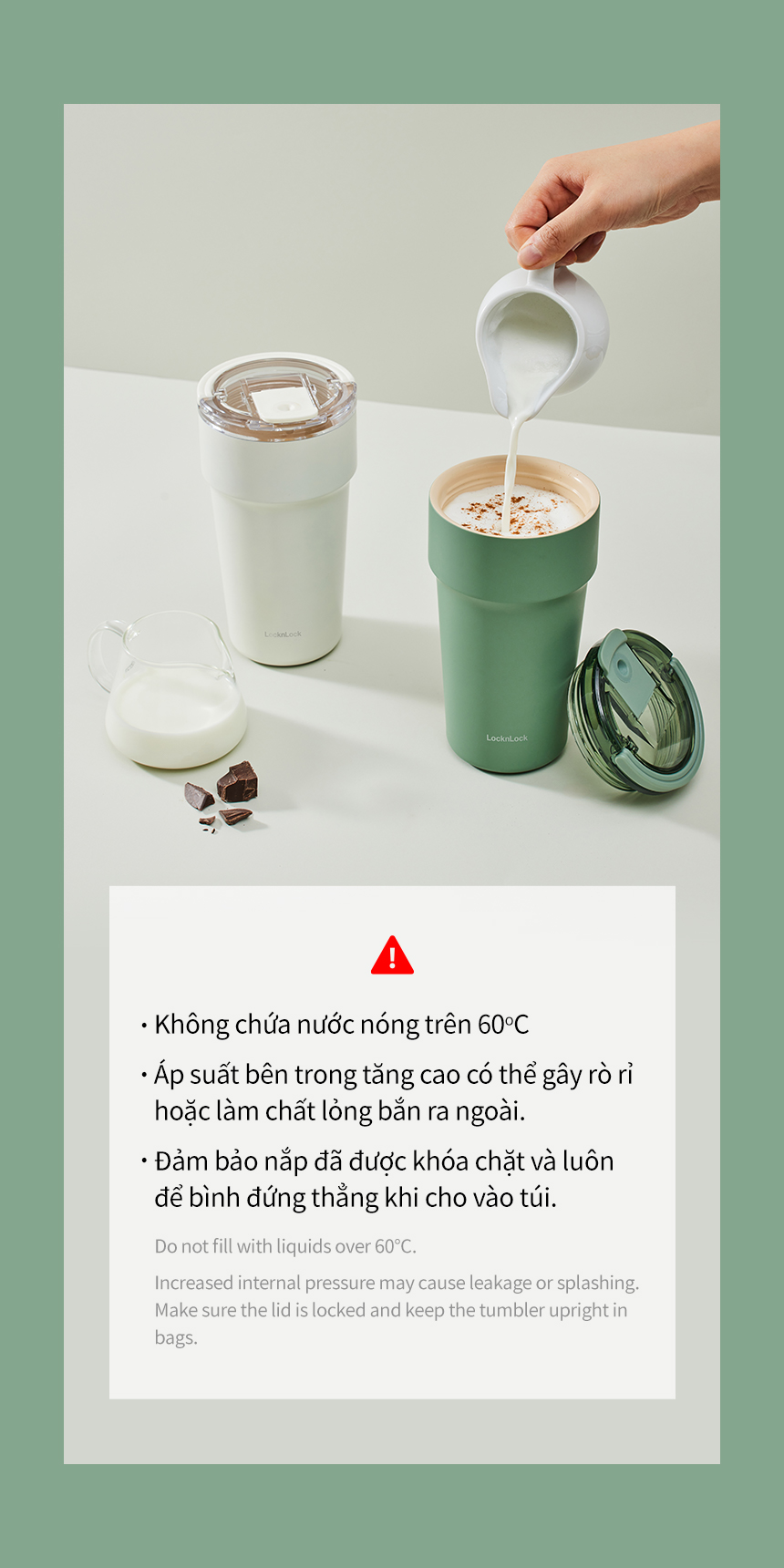 Ly Giữ Nhiệt Locknlock LocknLock LHC4416 710ml, LHC4419 900ml Thép Phủ Sứ, Hàng Chính Hãng, Kèm Ống Hút - JoyMall
