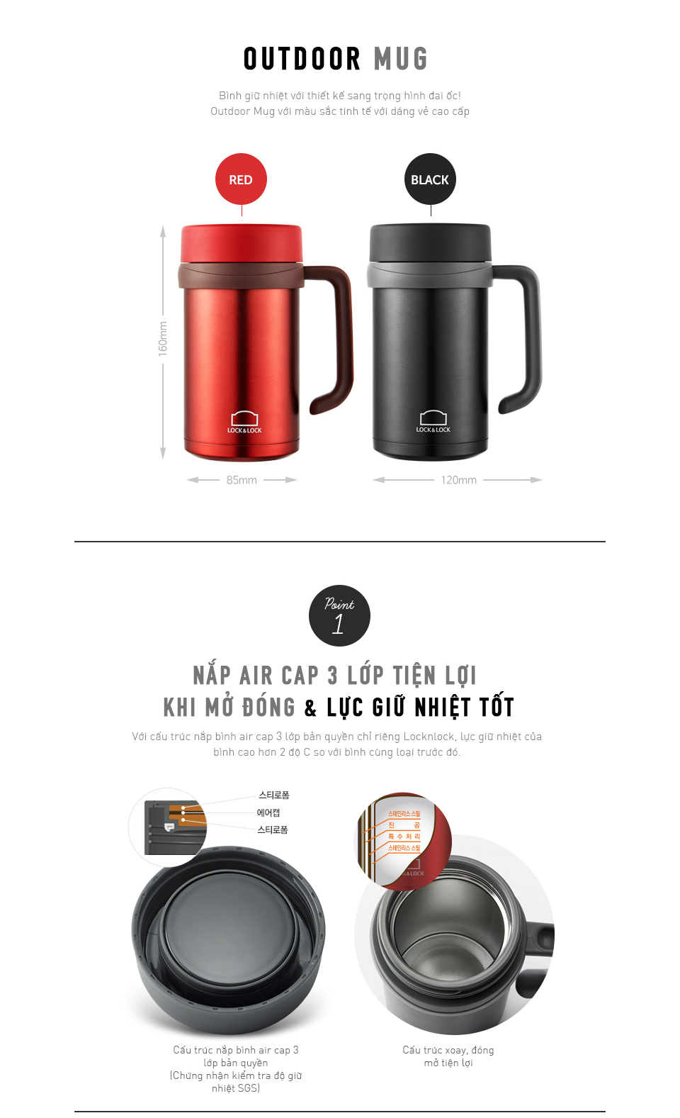 Ca Giữ Nhiệt Bằng Thép Không Gỉ Lock&Lock New Basic Table LHC4026 500ml - Hàng Chính Hãng Tặng Combo Ống Hút + Cọ Rửa