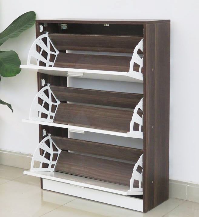 Tủ Giày Siêu Gọn Màu Trắng - Nâu Sẫm, Gồm 3 Ngăn Để Giày Có Cánh Lật. Bề  Mặt Dễ Lau Chùi, Chống Thấm Nước | Tiki