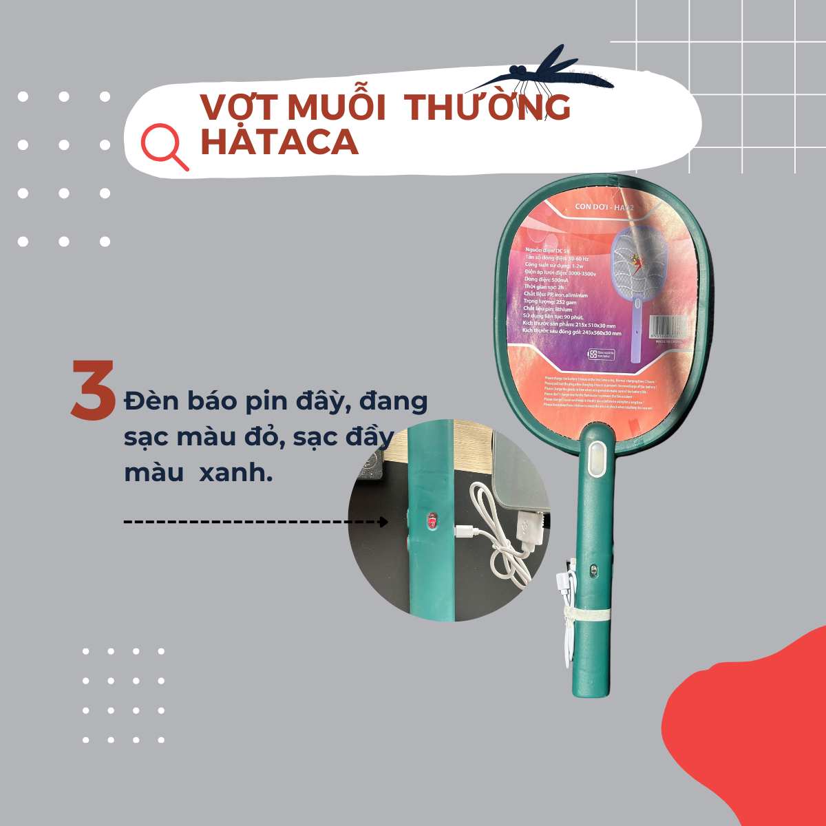 Vợt muỗi HATACA CON DƠI PIN LITHIUM 1200MAH THAY THẾ ĐƯỢC