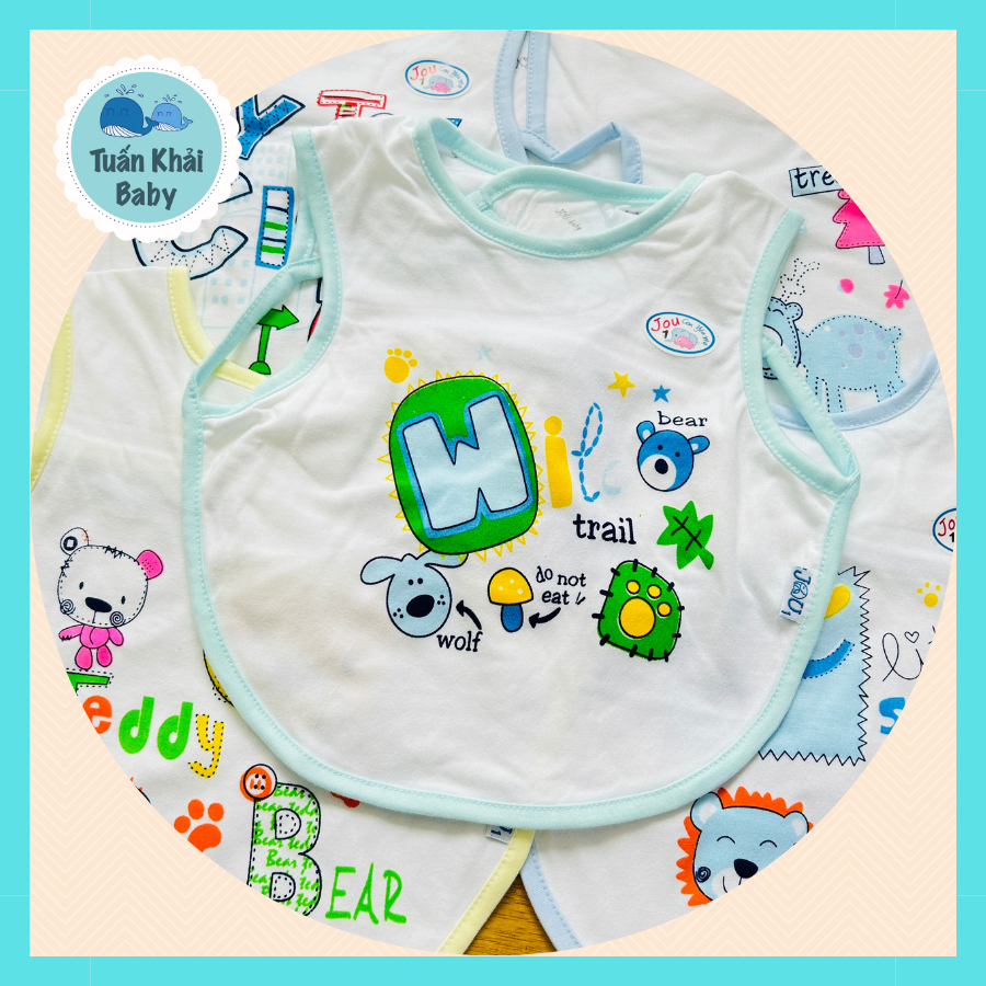 Túi 3 Cái Yếm Ăn Dặm, Yếm Áo 2 Lớp Cotton JOU - Chất vải Cotton Mềm, mại, miếng dán mềm - Kích cỡ 1-3 Tuổi
