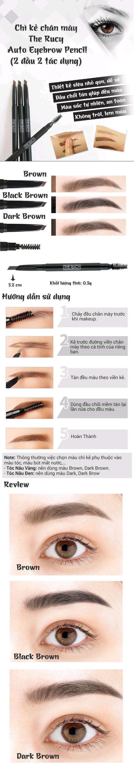 Bộ Đôi Chì Kẻ Chân Mày The Rucy Auto Eye Brown + Dark Brown - CMX2