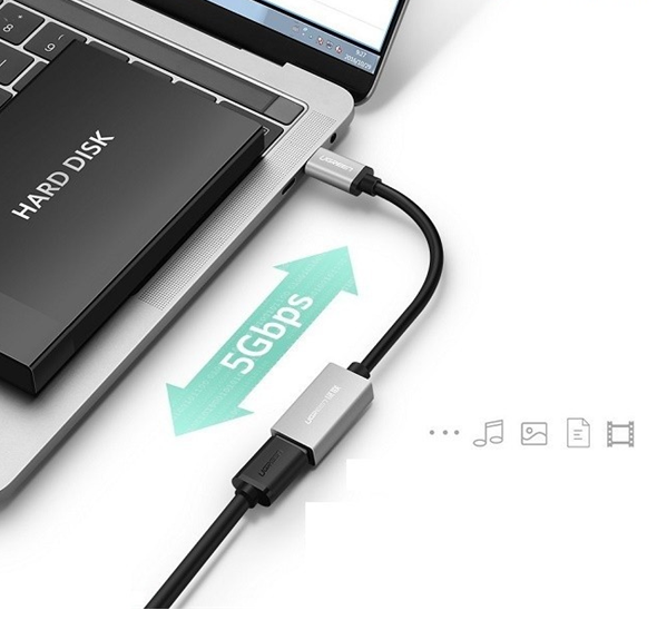 Cáp USB TypeC 3.0 OTG vỏ nhôm 15CM màu Đen Ugreen UC30646US154 Hàng chính hãng
