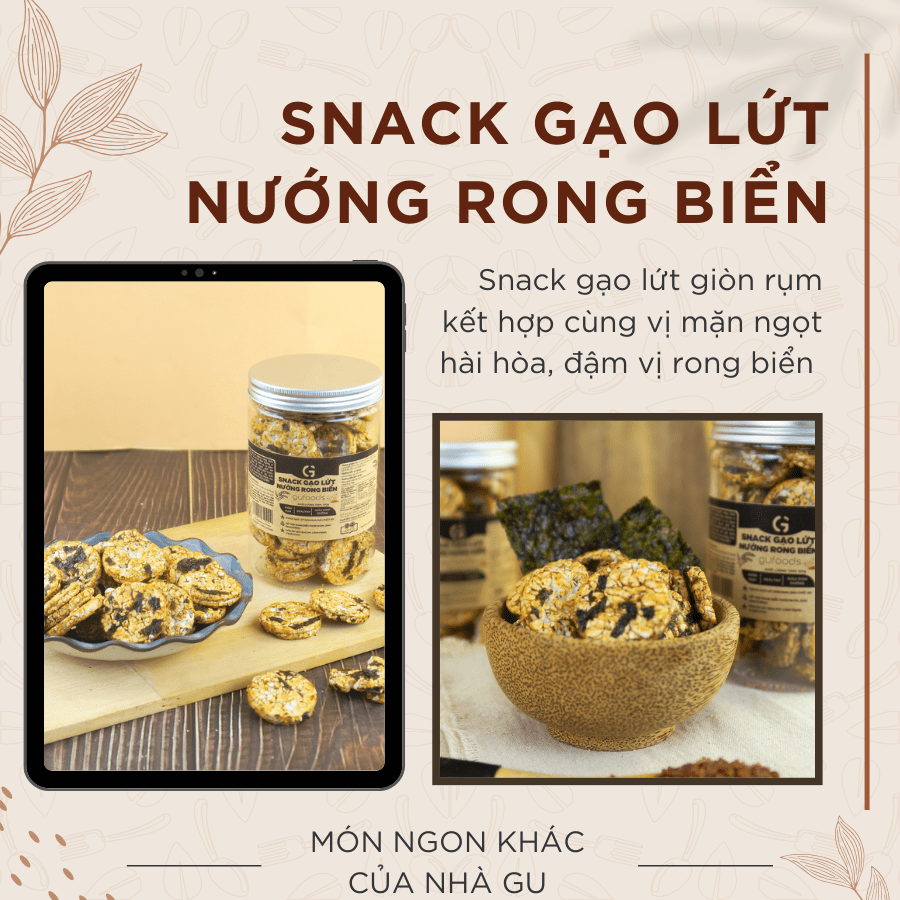 Bánh gạo lứt mầm ST25 GUfoods - Giàu chất xơ và GABA tự nhiên, Không chiên dầu, Không đường, Lành mạnh, Phù hợp Eat clean, Ăn vặt healthy, Thực dưỡng, Tập Gym, Thuần chay