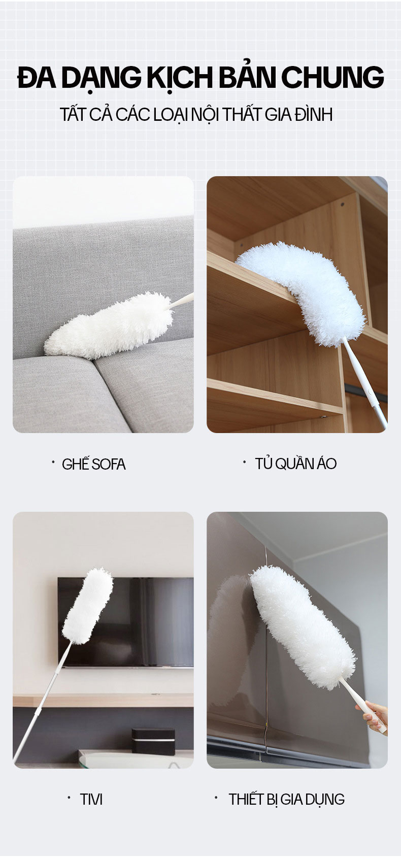 Chổi Quét Trần Nhà OKwife HD-7823A-40, Cây Quét Mạng Nhện Đa Năng, Chổi Lông Quét Bụi Trần Nhà