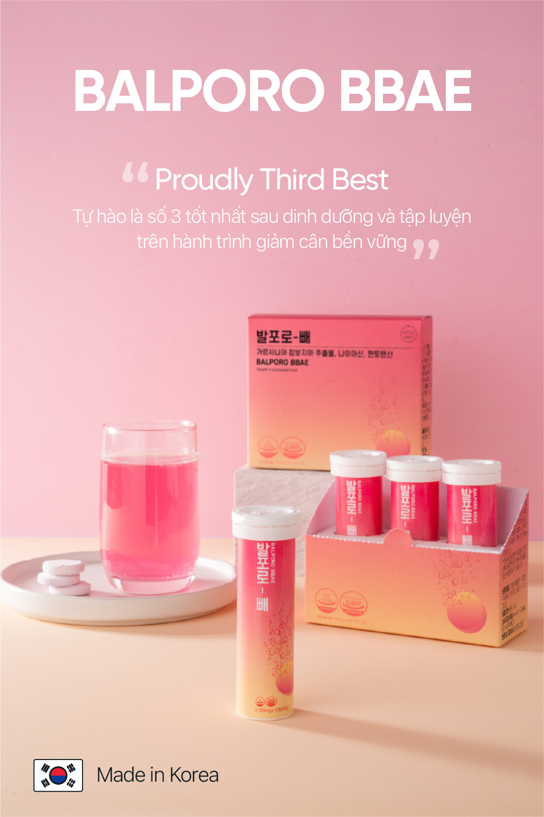 Hộp viên sủi Balporo BBae, nhập khẩu Hàn Quốc, hỗ trợ kiểm soát cân nặng, cải thiện vóc dáng