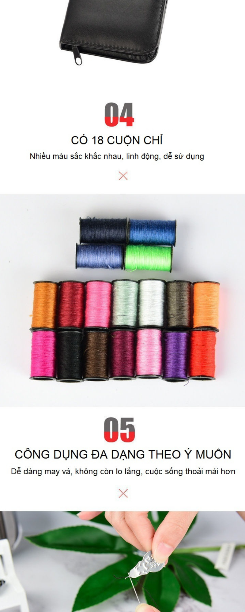 Bộ Kim Chỉ May Vá Quần Áo Xách Tay Mini 58 Món Tiện Lợi Kèm Bao Da Cao Cấp-Hàng Chính Hãng