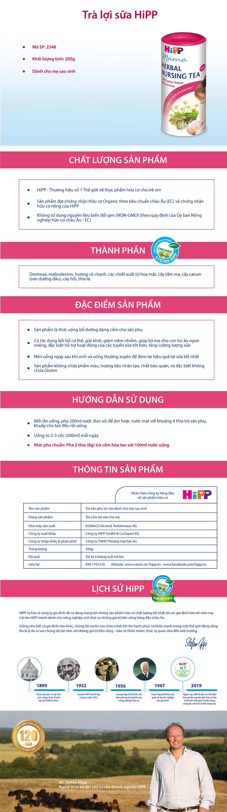 Trà Dinh Dưỡng Dạng Cốm Lợi Sữa Dành Cho Sản Phụ HiPP 2348 (200g)