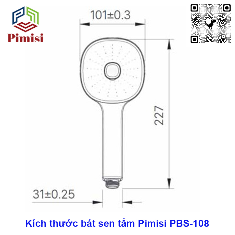 Kích thước tay sen tắm Pimisi PBS-108