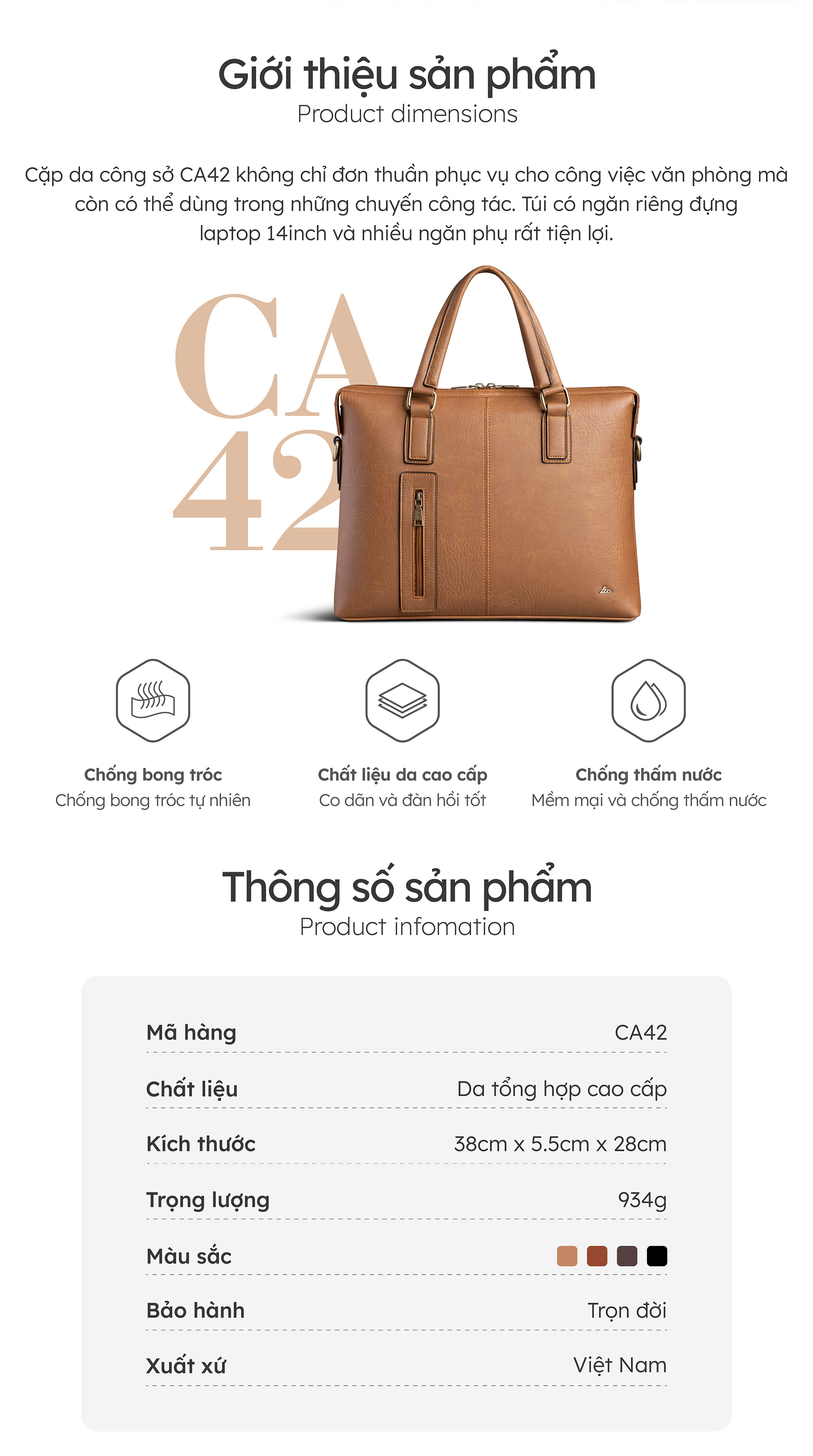 Cặp Công Sở Lata ( Thời trang nam basic - Cặp da CA42 )