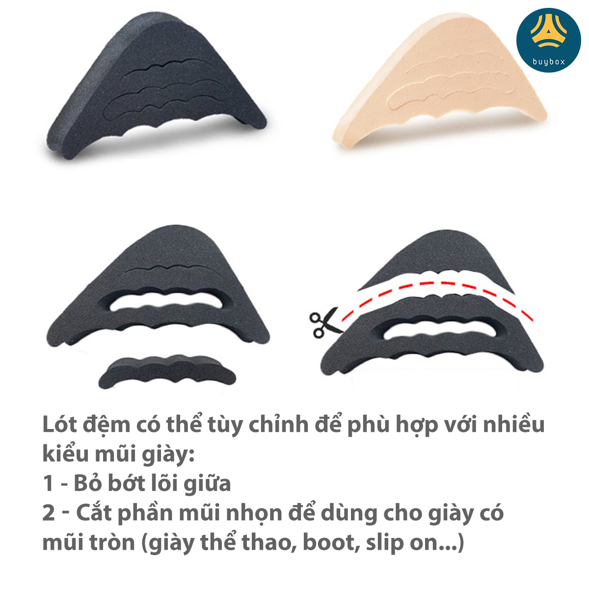 Loại lót mũi giày đệm êm ngón chân trong Combo 03 phụ kiện chuyên dùng mang giày cao gót êm chân (mũi tròn) - buybox - BBPK09-11-50