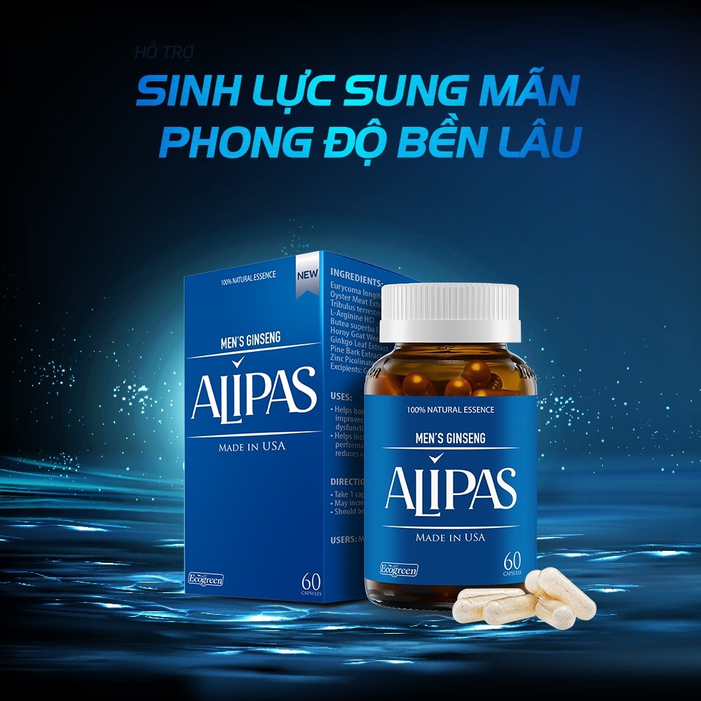 [Tặng Hộp 15v] Combo 4 Hộp 30v - Viên Uống Hỗ Trợ Sinh Lý Nam ALIPAS Ecogreen Tăng Cường Testosterone, Chứa Tinh Chất Hàu