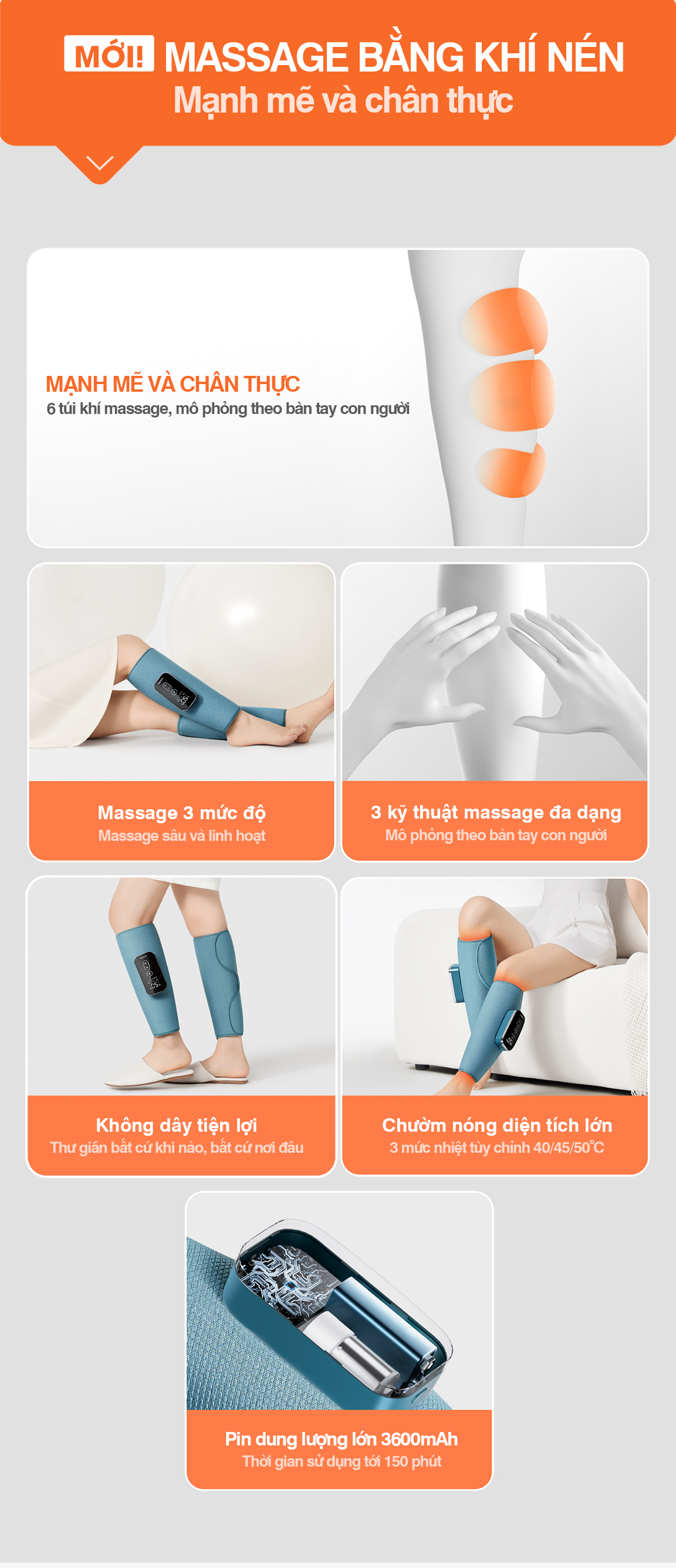 Máy Massage Chân BUMAS M5 - Chườm Nóng Massage Bắp Chân Bằng Khí Nén - Bấm Huyệt Mô Phỏng Bàn Tay Con Người - Hàng Chính Hãng