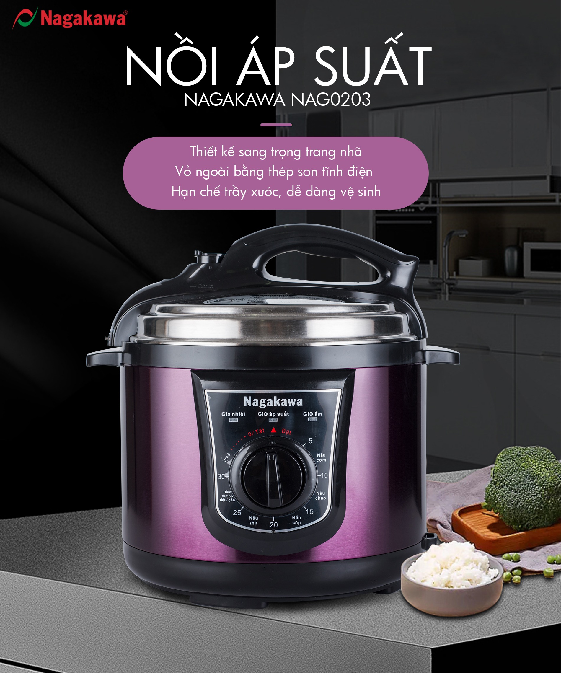 Nồi Áp Suất Đa Năng Nagakawa NAG0203 (5.0 Lít) - Hàng Chính Hãng