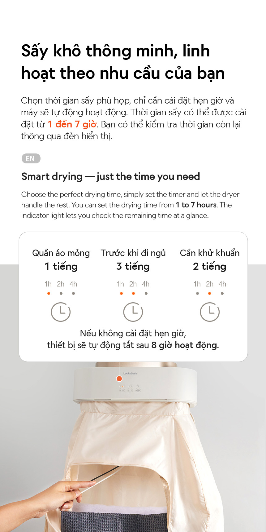Máy Sấy Khử Khuẩn Quần Áo LocknLock Cloth Sterilizer Dryer END112IVY 600W, Hàng Chính Hãng - JoyMall