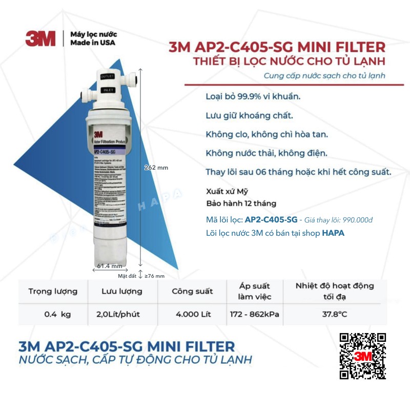 [SIÊU TỐC] Máy Lọc Nước 3M AP2-C405-SG | AP-EASY COMPLETE Mini Fitler - Uống Trực Tiếp Từ Vòi Hoặc Gắng Cho Tủ Lạnh - Hàng Chính Hãng 3M