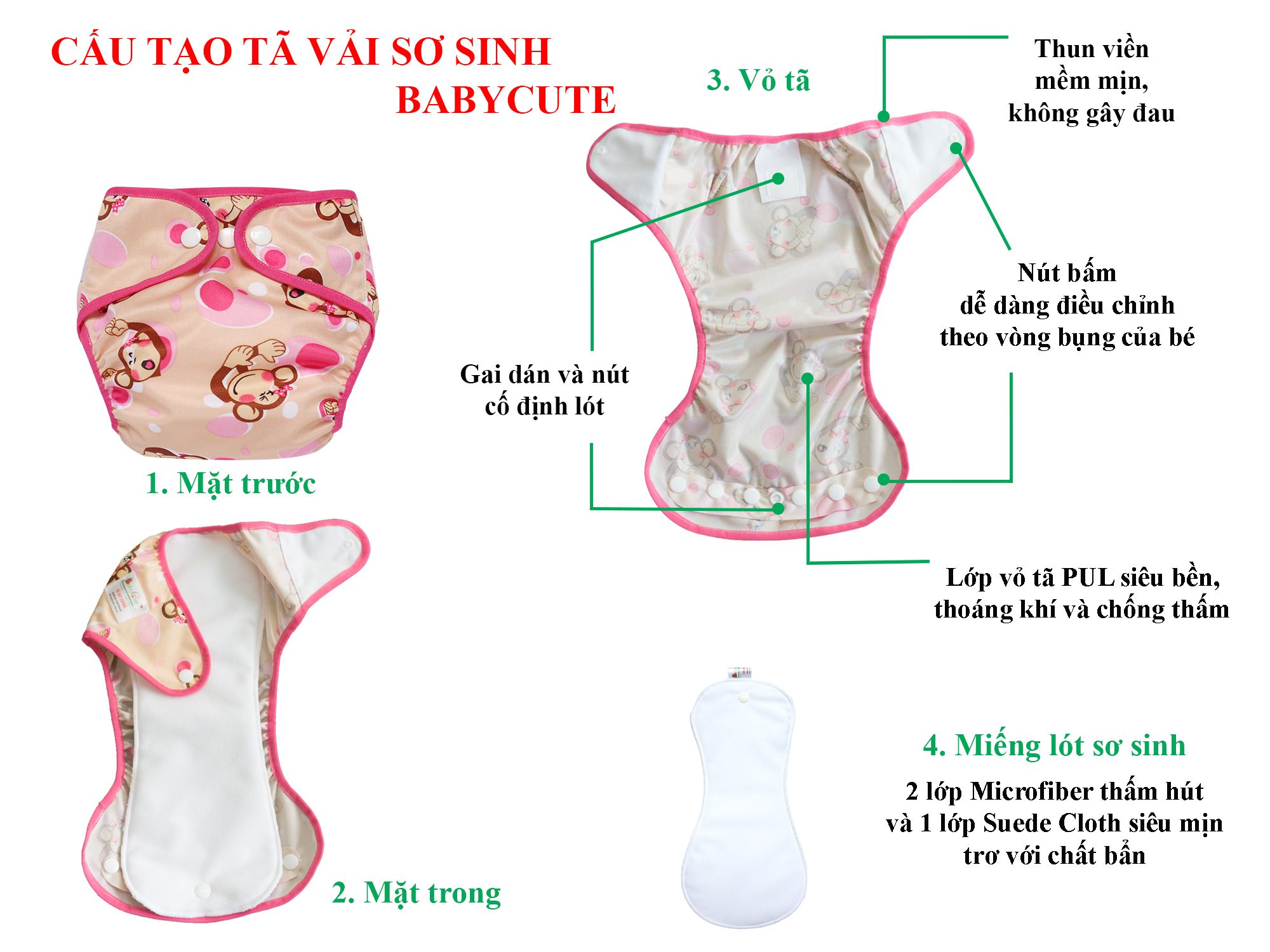 Combo 3 bộ tã vải Sơ sinh BabyCute size SS (2 - 5kg) - Giao mẫu ngẫu nhiên 1