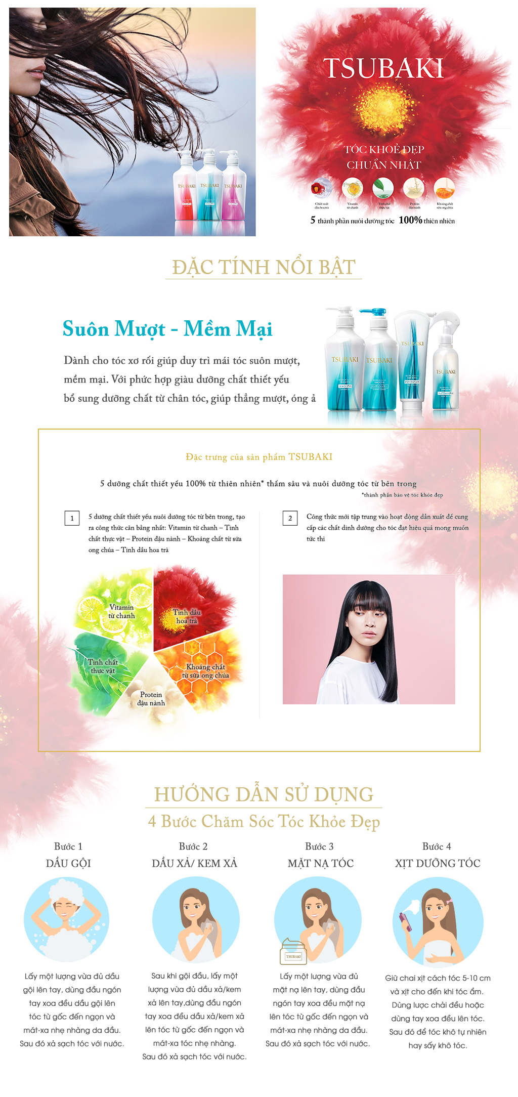 Bộ Đôi Gội Xả TSUBAKI Suôn Mượt Mềm Mại (450ml/Chai)