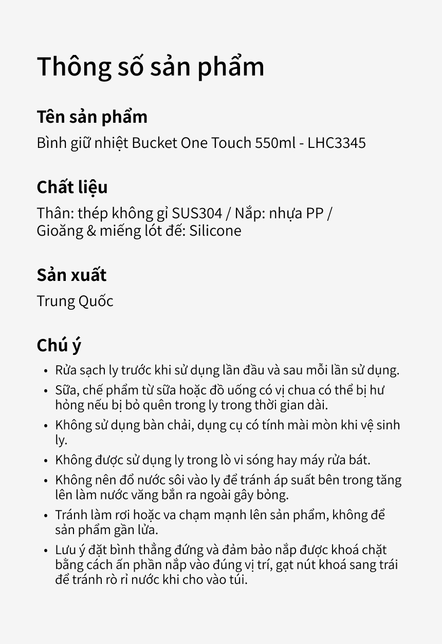 Ly Giữ Nhiệt LocknLock Bucket One Touch LHC3345 550ml, Hàng Chính Hãng, Quai Xách Tiện Lợi - JoyMall