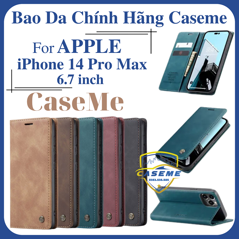 Bao da bò thật dạng ví dành cho iPhone 14 Pro Max Caseme - Hàng Nhập Khẩu