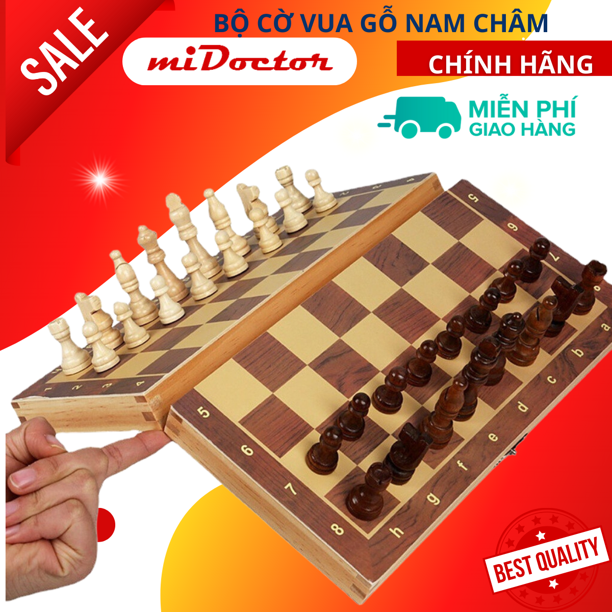 Cờ Vua Nam Châm  Bằng Gỗ Cao Cấp Chọn Size - Bộ Cờ Vua Cao Cấp Gỗ Tự Nhiên Có Gắn Nam Châm Chính Hãng miDoctor