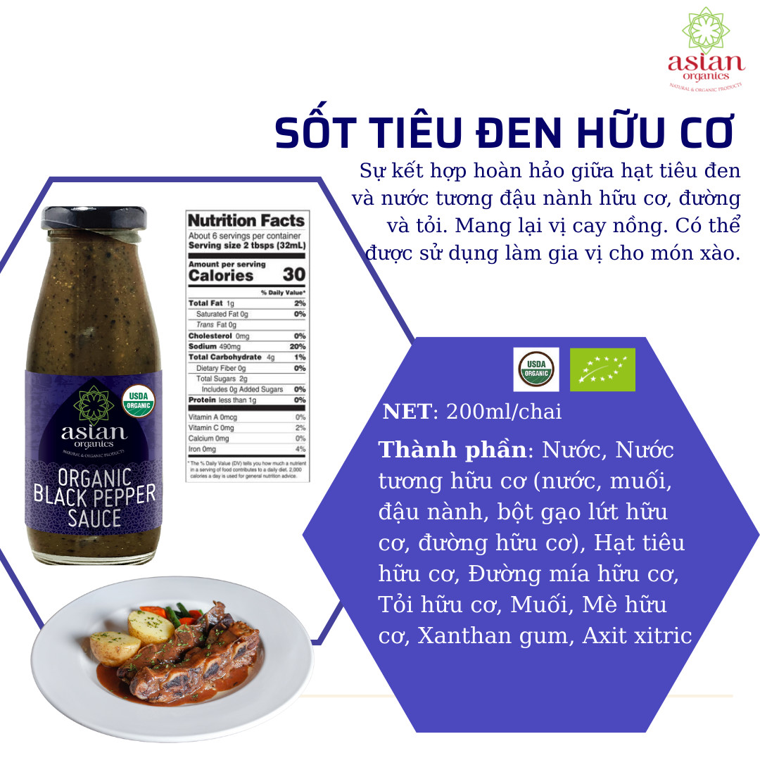 sốt tiêu đen hữu cơ 200ml - asian organics 1