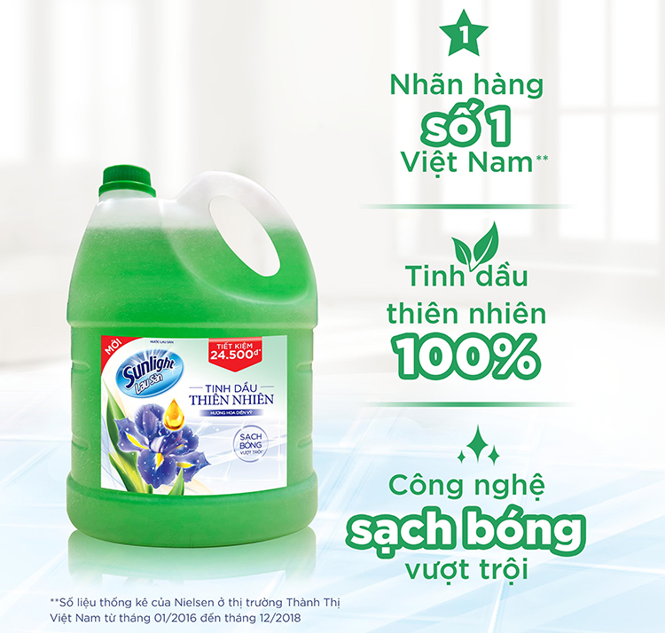 Nước Lau Sàn Sunlight Tinh Dầu Thiên Nhiên Hoa Diên Vỹ (3.8Kg/Can)