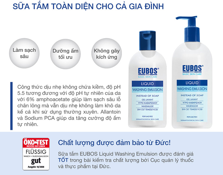 Sữa tắm không mùi EUBOS Liquid Washing Emulsion Unperfumed 200ml