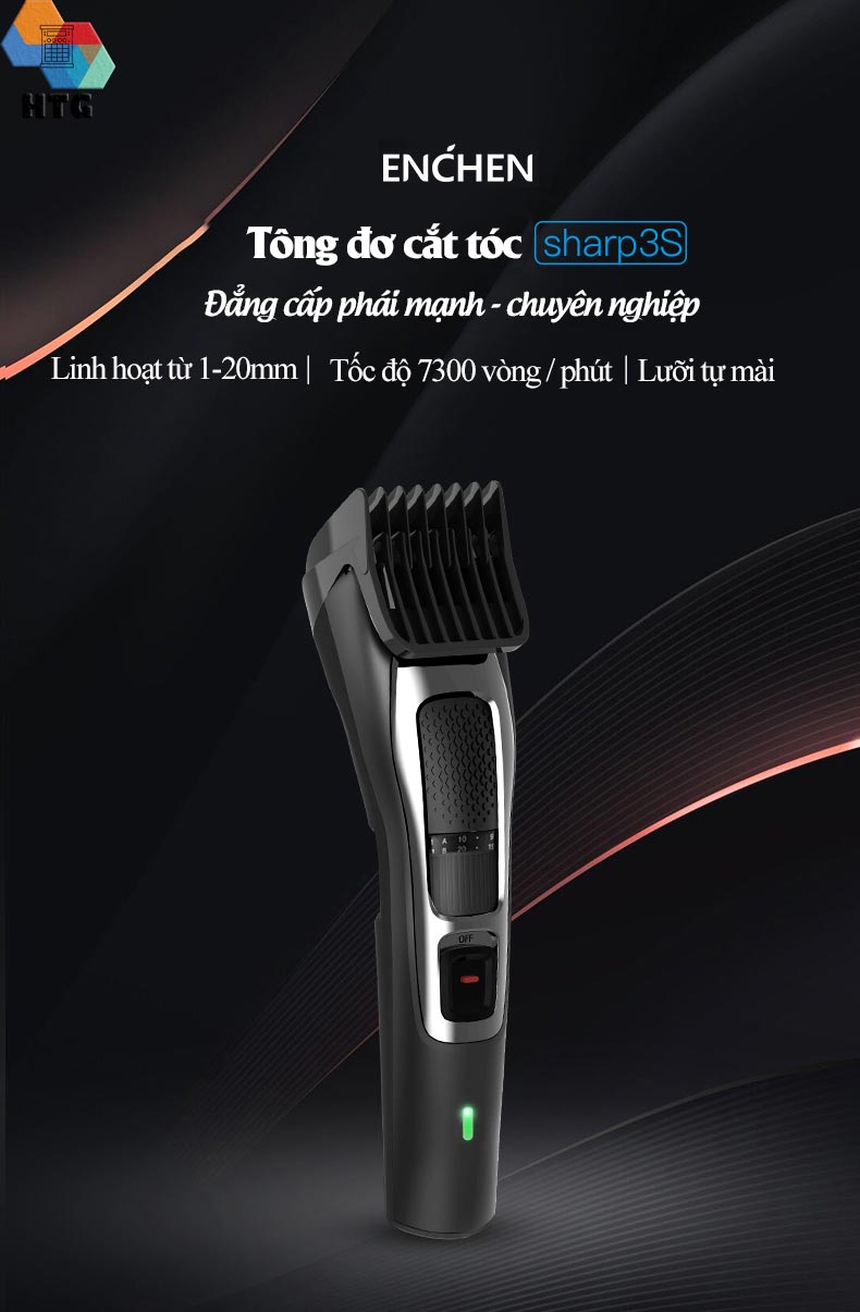 Tông đơ cắt tóc Enchen Sharp3S không dây, hỗ trợ vừa sạc - vừa cắt, lưỡi dao sắc bén tự mài, độ ồn thấp, 7300r/m, hàng chính hãng