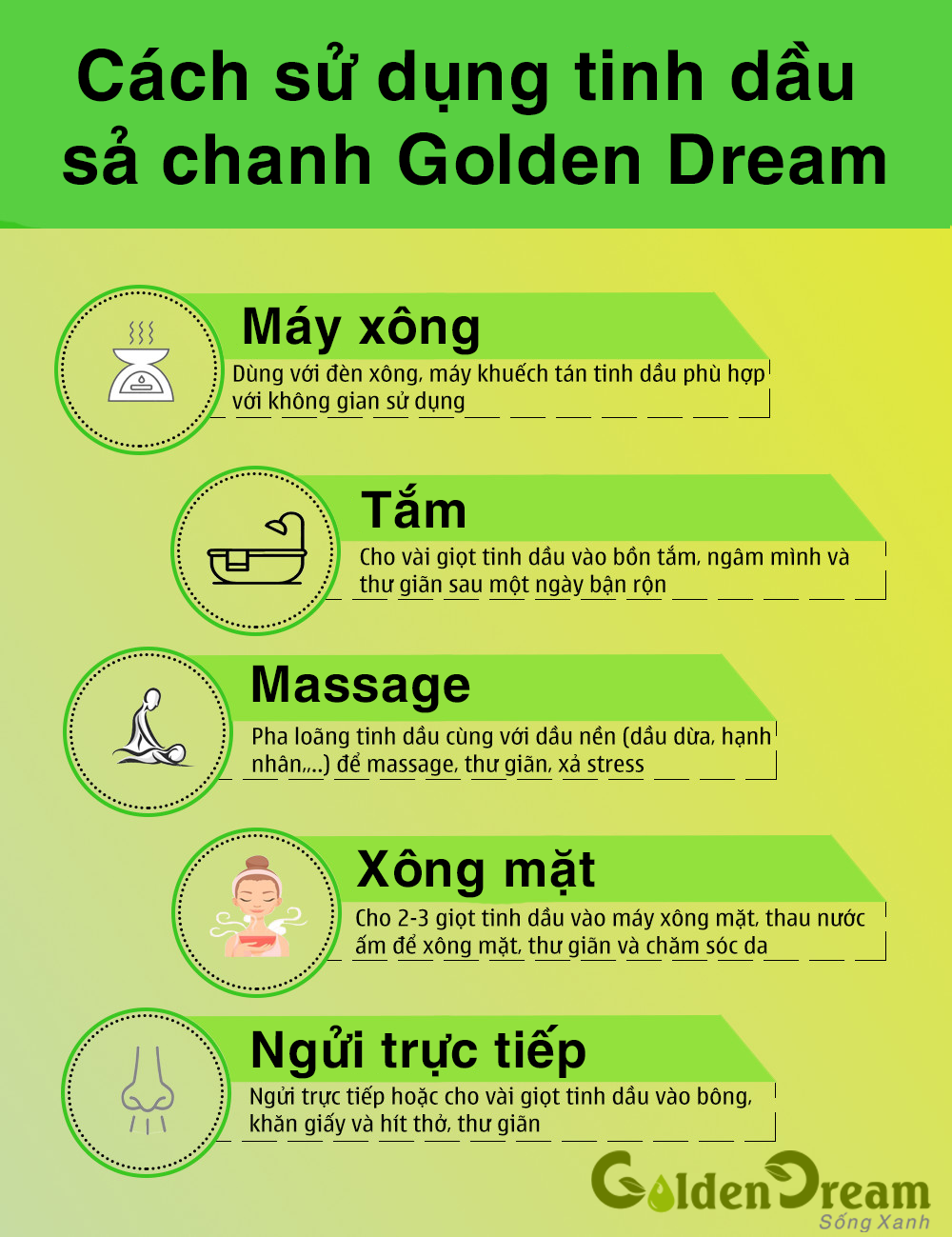 Cách sử dụng tinh dầu chanh sả Golden Dream