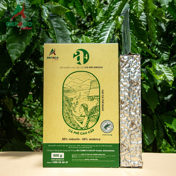 Cà phê hạt rang AEROCO A4 pha phin và pha máy, hộp 500g, nguyên chất 100% rang mộc hậu vị ngọt thơm quyến rũ