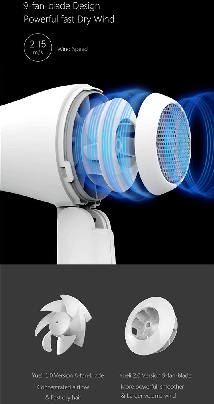 Original Xiaomi Mijia Yueli 1200 Watt Travel Electric Hair Dryer Air Blower Fast Dry Folding Compact Overheat Protection