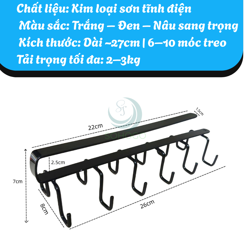 Móc Treo Đa Năng Gắn Dưới Kệ Bếp 10 MóC- Giá Treo Đồ Nhà Bếp Thông Minh Móc Treo Dưới Gầm Tủ – Tiết Kiệm Không Gian Kệ Treo Dụng Cụ Nhà Bếp Gắn Tủ Móc Treo Ly Tách và Đồ Nhà Bếp Dưới Kệ 10 Móc