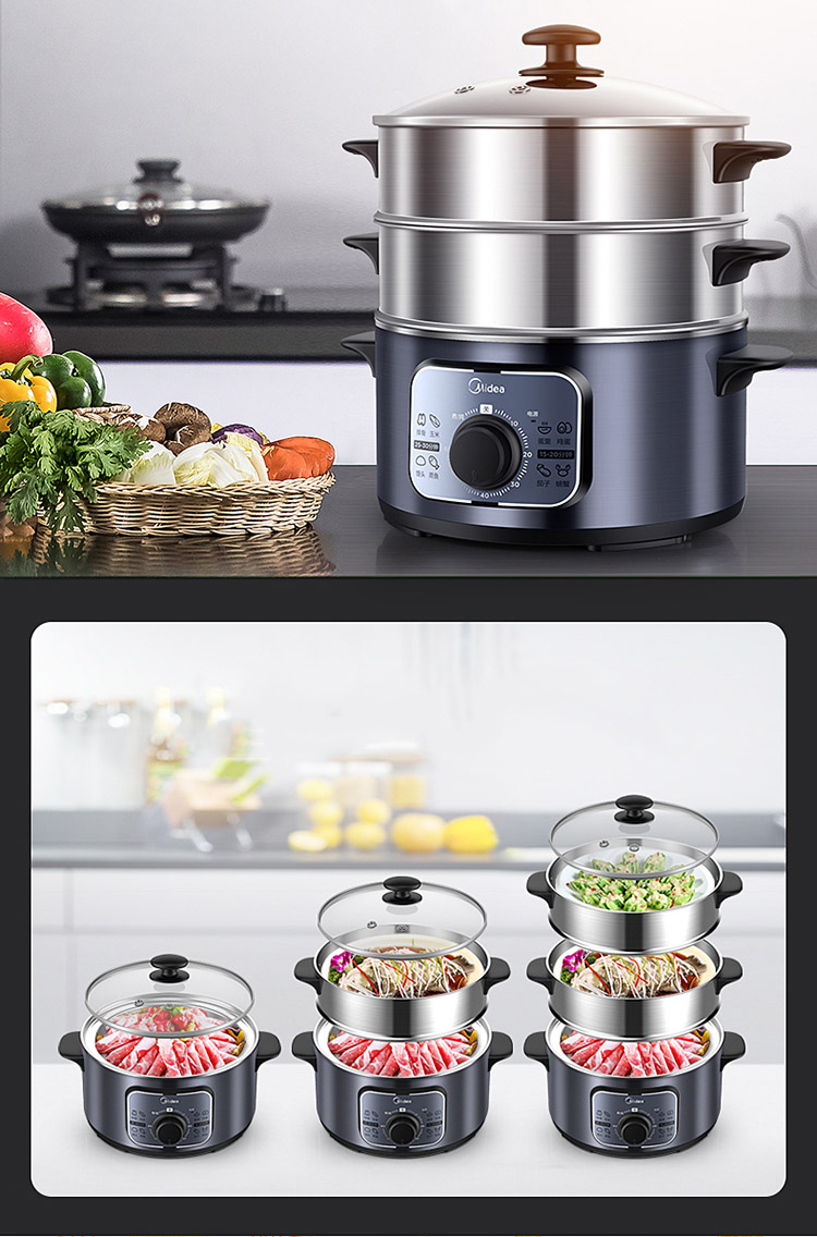 Nồi Hấp Điện 3 Ngăn Midea MZ-ZG26EASY401 10L
