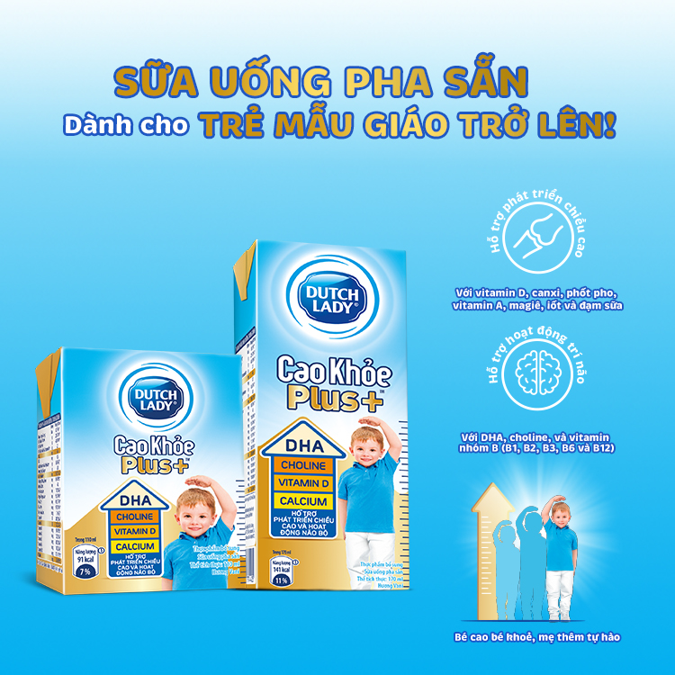 Thùng 48 Hộp Sữa Uống Pha Sẵn Dutch Lady Cao Khỏe Plus+ (48X170ml)