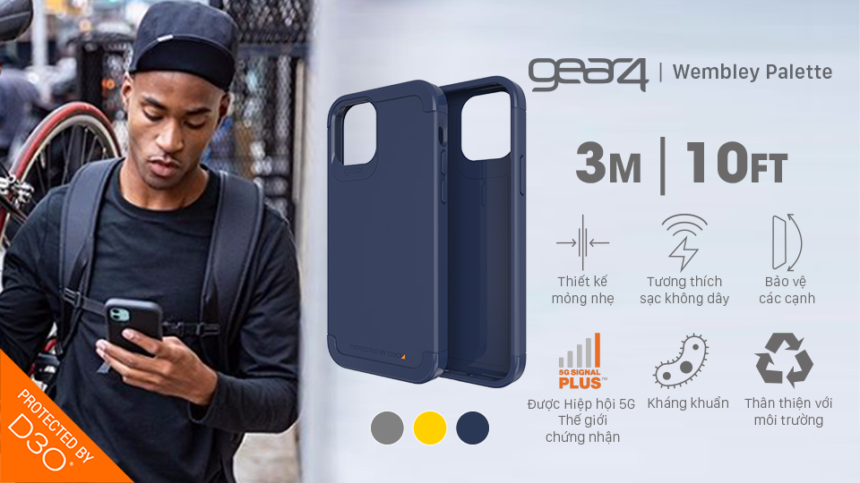 Ốp lưng GEAR4 D3O Wembley Palette iPhone - Công nghệ chống sốc độc quyền D3O, kháng khuẩn, tương thích tốt với sóng 5G - Hàng chính hãng