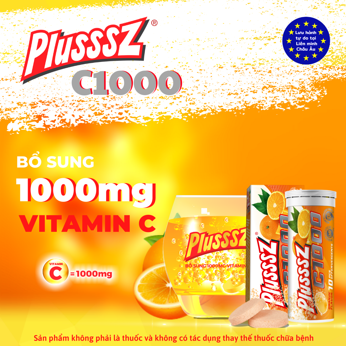 Viên sủi Plusssz C1000 bổ sung 1000mg vitamin c hỗ trợ tăng cường sức đề kháng, tăng cường sức khỏe (tuýp 10 viên sủi 4g) - nhập khẩu chính hãng