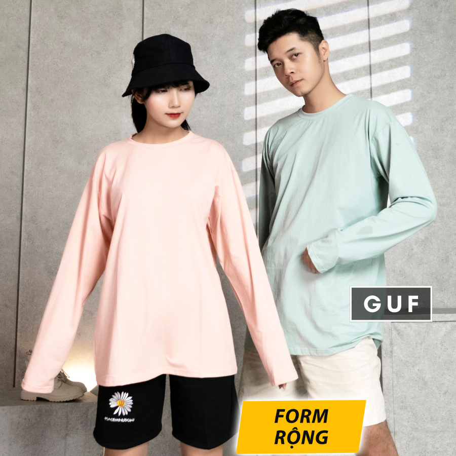 Áo Thun Tay Dài Nam Nữ Form Rộng Cổ Tròn Đủ 5 Màu Basic Đen, Trắng, Xanh, Hồng Chất Phông Cao Cấp Unisex GUF