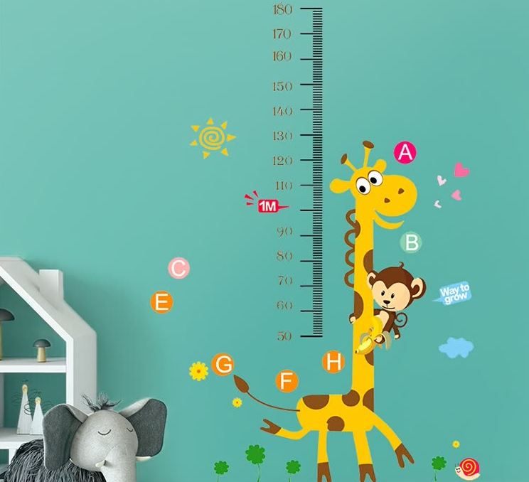 Ink Fish Height Sticker Cartoon Giraffe Monkey Tree 2562 Children's Room Wallpaper Dormitory Baby Decorative Wallpaper Sticker Wall Sticker Self-adhesive Bedroom Measuring Height Sticker Removable