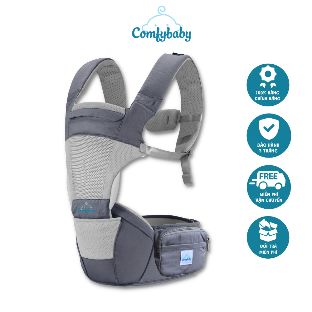 Địu ngồi trẻ em cao cấp siêu mềm 4 tư thế công nghệ Air Mesh thoáng khí - Comfybaby CF818 - tặng yếm tam giác