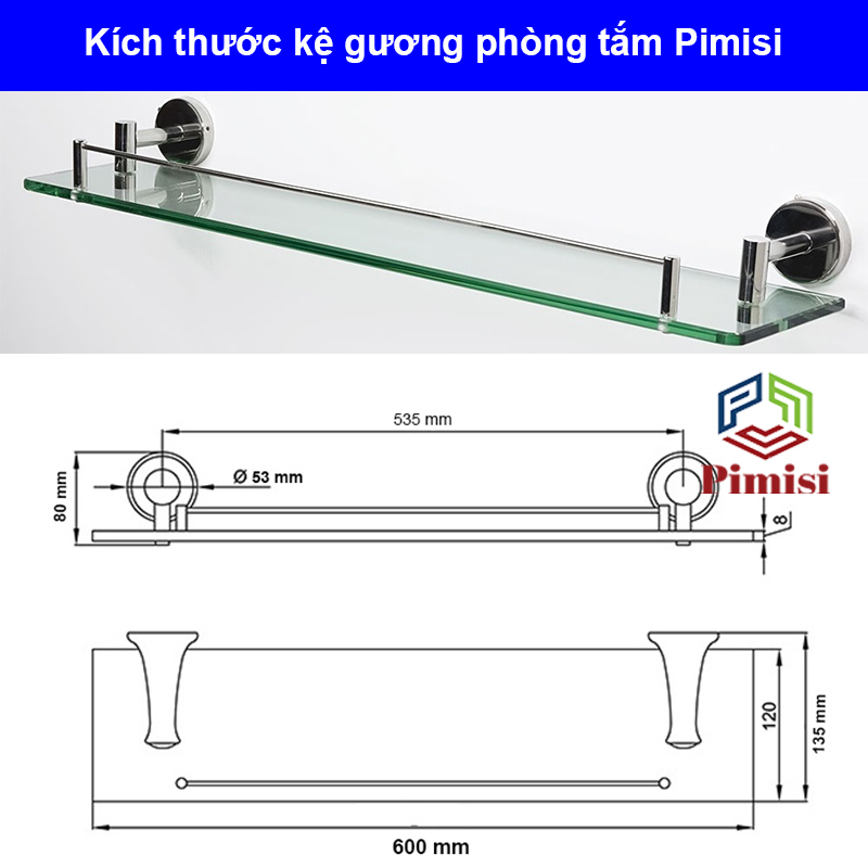 Kích thước kệ dưới gương phòng tắm Pimisi PR-020-040