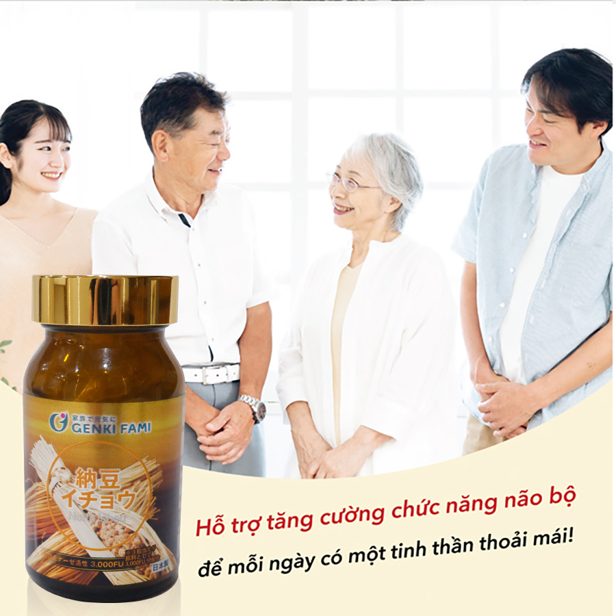 Combo 3 Hộp Natto Ichou Phòng Ngừa Đột Quỵ, Bổ Não, Giúp Giảm Căng Thẳng Mệt Mỏi, Ngủ Ngon Genki Fami Nhật Bản Nattokinase 3000FU
